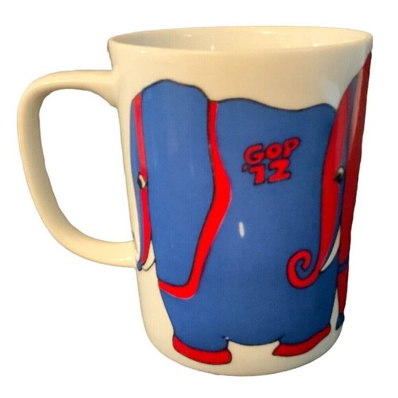 Fitz & Floyd GOP 72 Elephant Coffee Mug Cup 8 Fl Oz Ceramic Red Blue Republican - Picture 3 of 6